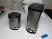 Pair of Small Stainless Trash Bins