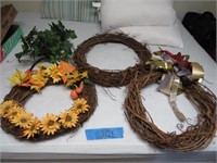 3 Decorative Wreaths, Small Iron Plant Stand