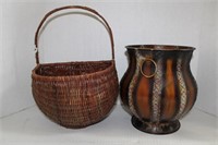 Wicker Hanging Basket & Metal Vase