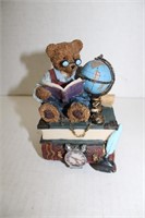 Ceramic Bear Reading with World Globe Music Box 5