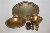 Brass Tray13 x 18  Bowls  5 x8 & 3 x 12, Candle