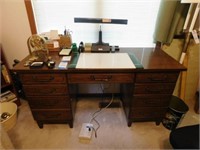 Desk & Chair, Lamp, Clock, Office Supplies