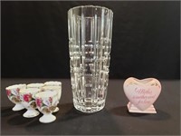Crystal Vase, 6 Egg Cups & Mother Heart