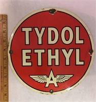 9" Porcelian Tydol Ethyl Vintage Sign Flying A