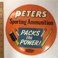 Vintage Peters Ammunition Button Sign Nice