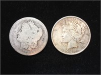 1880-0 Morgan & 1922-P Peace Silver Dollars