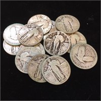 (14) Standing Liberty 90% Silver Quarters  $3.50