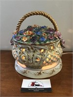 Lighted Ceramic Flower Basket