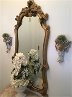 Mirror, Floral Piece and Cherub Wall Pockets