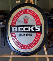 Beck's Dark Beer Sign - Oval on Mirror
