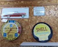 1956 Chev, lead sign, Diller thermometer, Shell