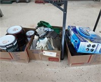 (3) Box lot of misc. Paint, gloves, wire, car