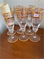 6 Gold Murano Venetian Champagne Glasses