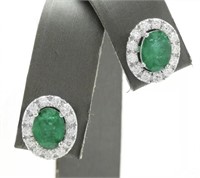 3.05 Cts Natural Emerald Diamond Earrings