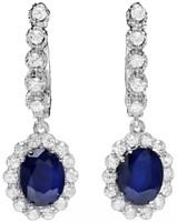 5.78 Cts Natural Sapphire Diamond Earrings 1 / 4