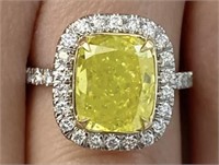 3.77 Ct Fancy Yellow Cushion Halo Diamond Ring