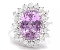 8.38 Cts Natural Kunzite Diamond Ring