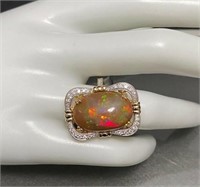 14 Kt 9.87 Ct Custom Opal & Diamond Ring