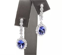 5.23 Cts Natural Blue Tanzanite Diamond Earrings