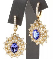 7.38 Cts Natural Blue Tanzanite Diamond Earrings