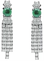 Certified  4.32 Cts Emerald Diamond Earrings