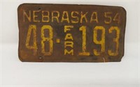1954 Nebraska Farm License Plate