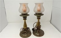 Brass/Metal Table/Bedroom Lamps, pair w/etched