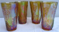 Set of 4 Grape and Leaves Carnival Glasses