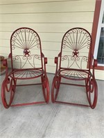 Pair of Red Iron Star Patio Chairs