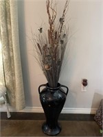 Ceramic Dark Brown Pot w Long Dried Willows