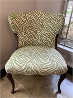 Wooden Accent Chair Upholstered in Green Zebra