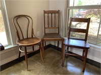 Three Mismatched Wooden Side Chairs