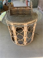 Small round rattan glass top side table, PLUS