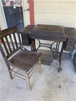 Antique Singer Sewing Machine & Chair, As Is
