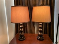 Pair Dark Brown Table Lamps with Beige Shades