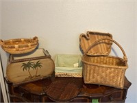 Lot of Baskets and Wooden Square Handled Box