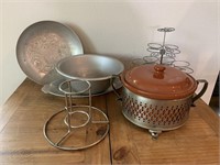Vintage Ceramic Bean Pot on Metal Stand PLUS