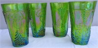 Set of 4 Green Grape & Leaves Carnival Glasses