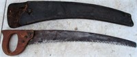 Vintage 28 1/2" Hand Saw with Leather Sheath