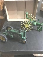 TWO JOHN DEERE TRACTORS - ONE CAST IRON