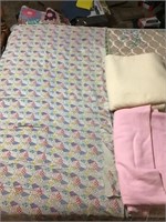 TWO BLANKETS, ONE QUILT (DAMAGED)
