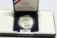 1991 Proof USO Silver Dollar in OGP