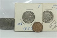 (10) Buffalo Nickels misc dates & (1) 1906 Indian
