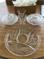 EIGHT DESSERT GLASSES, CANDY DISHES, DIVIDED