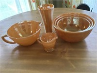 FIRE KING PEACH LUSTRE, THREE MIXING BOWLS, TWO