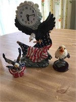 EAGLE CLOCK WITH AMERICAN FLAG, TWO SMALL EAGLES