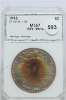 1998 Silver Eagle MS67 Nice toning