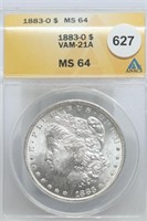 1883-o Morgan Dollar MS64 vam-21a