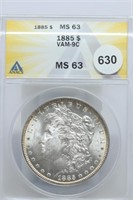 1885 Morgan Dollar MS63 vam-9c + nice toning on