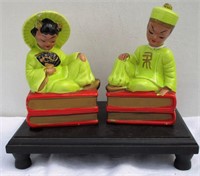Pair of Japanese Figurines on Bench